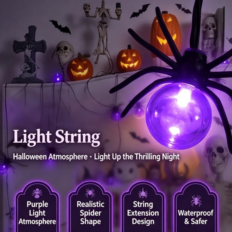 String Light Outdoor - Lampu LED Bentuk Laba-laba Bertenaga Baterai,